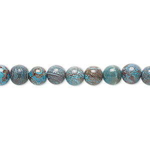 Bead, blue sky jasper (dyed / stabilized), 6mm round, C grade, Mohs hardness 6-1/2 to 7. Sold per 15-1/2&quot; to 16&quot; strand.