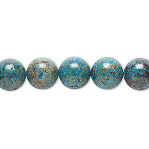 Bead, blue sky jasper (dyed / stabilized), 10mm round, C grade, Mohs hardness 6-1/2 to 7. Sold per 15-1/2&quot; to 16&quot; strand.