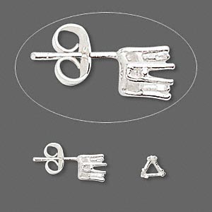 Earstud, Sure-Set&#153;, sterling silver, 5mm with 6-prong triangle basket setting. Sold per pair.