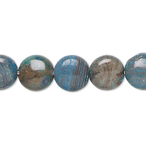 Bead, blue sky jasper (dyed / stabilized), 12mm flat round, C grade, Mohs hardness 6-1/2 to 7. Sold per 15-1/2&quot; to 16&quot; strand.