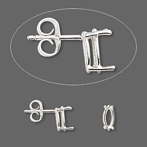 Earstud, Sure-Set&#153;, sterling silver, 8x4mm with 4-prong marquise basket setting. Sold per pair.