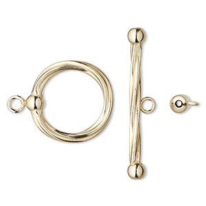 Clasp, JBB Findings, toggle, 12Kt gold-filled, 17mm round with twisted design. Sold individually.