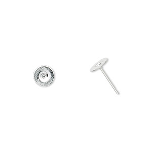 Earstud, silver-plated brass and steel, 6mm flat pad. Sold per pkg of 50 pairs.