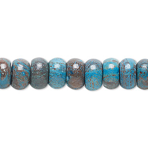 Bead, blue sky jasper (dyed / stabilized), 10x6mm rondelle, C grade, Mohs hardness 6-1/2 to 7. Sold per 15-1/2&quot; to 16&quot; strand.