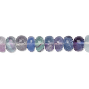 Bead, multi-fluorite (natural), 7x4mm-9x6mm graduated hand-cut rondelle, B grade, Mohs hardness 4. Sold per 15&quot; to 16&quot; strand.