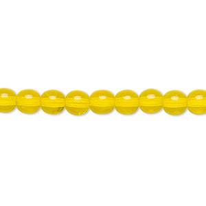 Bead, Czech glass druk, transparent yellow, 6mm round. Sold per 15-1/2&quot; to 16&quot; strand.