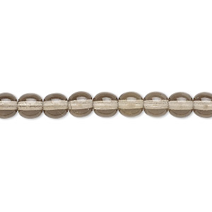 Bead, Czech glass druk, transparent smoke, 6mm round. Sold per 15-1/2&quot; to 16&quot; strand.