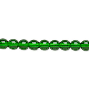 Bead, Czech glass druk, transparent emerald green, 6mm round. Sold per 15-1/2&quot; to 16&quot; strand.