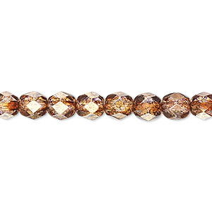 Bead, Czech fire-polished glass, translucent copper luster, 6mm faceted round. Sold per 15-1/2&quot; to 16&quot; strand.
