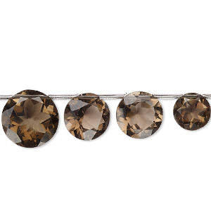 Bead, smoky quartz (heated / irradiated), 8-12mm graduated hand-cut top-drilled faceted flat round, B+ grade, Mohs hardness 7. Sold per pkg of 11 beads.