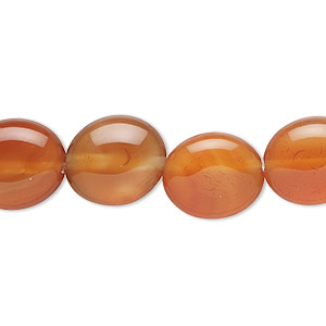 Bead, carnelian (dyed/heated), 14x12mm flat oval, C- grade, Mohs hardness 6-1/2 to 7. Sold per 15-1/2 to 16-inch strand.