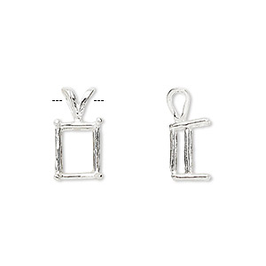 Pendant, Sure-Set&#153;, sterling silver, 10x8mm 4-prong emerald-cut basket setting. Sold individually.