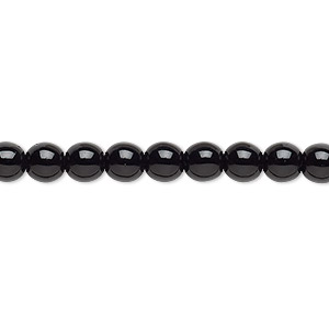 Bead, Czech glass druk, opaque black, 6mm round. Sold per 15-1/2&quot; to 16&quot; strand.