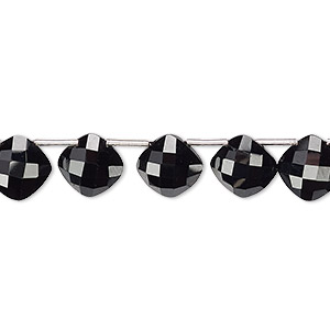 Bead, black spinel (natural), 9mm hand-cut top-drilled faceted puffed diamond, B+ grade, Mohs hardness 8. Sold per pkg of 11 beads.