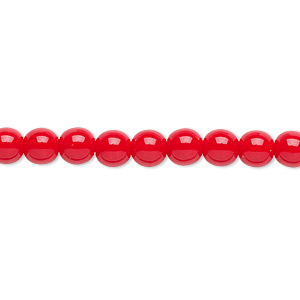 Bead, Czech glass druk, opaque red, 6mm round. Sold per 15-1/2&quot; to 16&quot; strand.
