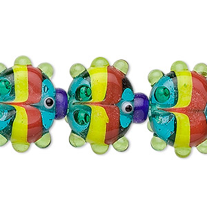 Multicolored glass fish beads, fancy, large, approx. 17mm. Sold per pkg of 6.
