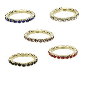 Toe ring mix, stretch, glass rhinestone and gold-finished brass, mixed colors, 2.25mm wide with 1.75mm round, size 2-3. Sold per pkg of 5.