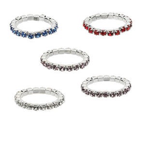 Toe ring mix, stretch, glass rhinestone and silver-plated brass, mixed colors, 2.25mm wide with 1.75mm faceted round, size 2-3. Sold per pkg of 5.