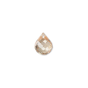Bead, cubic zirconia, champagne, 11x9mm top-drilled faceted teardrop, Mohs hardness 8-1/2. Sold per pkg of 2.
