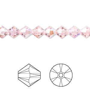 Bead, Crystal Passions&reg;, light rose AB, 6mm bicone (5328). Sold per pkg of 144 (1 gross).