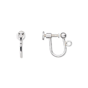 Earring, sterling silver, 13mm screwback with open loop. Sold per pair.