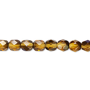 Bead, Czech fire-polished glass, translucent honey blue iris, 6mm faceted round. Sold per 15-1/2&quot; to 16&quot; strand.