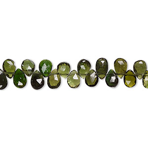 Bead, green tourmaline (natural), 6x4mm hand-cut top-drilled faceted teardrop, B+ grade, Mohs hardness 7 to 7-1/2. Sold per 8-inch strand, approximately 65-75 beads.