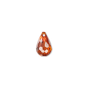 Bead, cubic zirconia, orange, 12x8mm top-drilled faceted teardrop, Mohs hardness 8-1/2. Sold per pkg of 2.