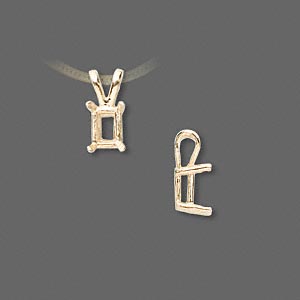Pendant, Sure-Set&#153;, 14Kt gold, 7x5mm with 4-prong emerald-cut basket setting. Sold individually.