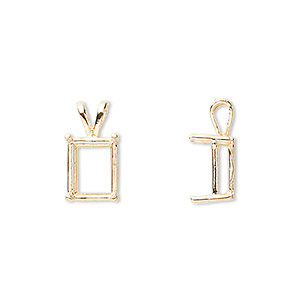 Pendant, Sure-Set&#153;, 14Kt gold, 10x8mm with 4-prong emerald-cut basket setting. Sold individually.