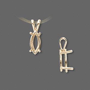 Pendant, Sure-Set&#153;, 14Kt gold, 12x6mm with 4-prong marquise basket setting. Sold individually.