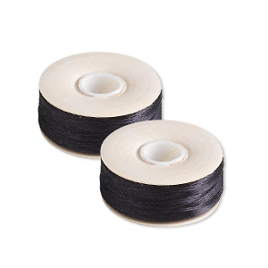 Thread, Nymo&reg;, nylon, black, size OO. Sold per pkg of (2) 110-yard bobbins.