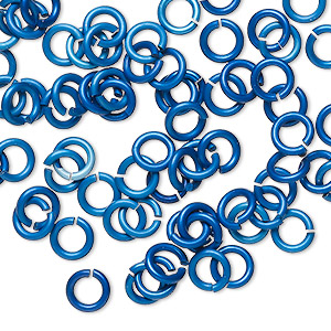 Jump ring, anodized tempered aluminum, dark blue, 6mm round, 17 gauge ...