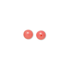 Bead, coral (dyed), dark pink, 5.5-6.5mm half-drilled round, B grade, Mohs hardness 3-1/2 to 4. Sold per pkg of 2.