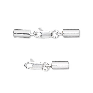 Clasp, lobster claw, sterling silver and steel, 30x4mm with 8x4mm
