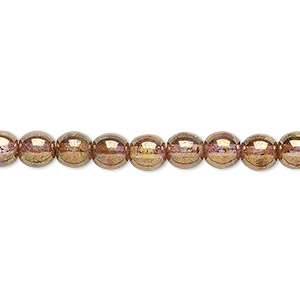 Bead, Czech glass druk, translucent copper luster, 6mm round. Sold per 15-1/2&quot; to 16&quot; strand.