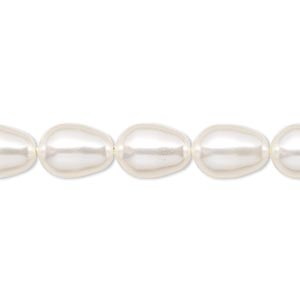 Pearl, Crystal Passions&reg;, white, 11x8mm pear (5821). Sold per pkg of 10.