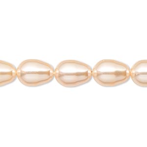 Pearl, Crystal Passions&reg;, peach, 11x8mm pear (5821). Sold per pkg of 10.