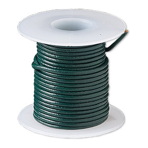 Cord, leather (dyed), dark green, 1-1.2mm round. Sold per 5-yard spool.