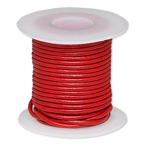Cord, leather (dyed), red, 1-1.2mm round. Sold per 5-yard spool.