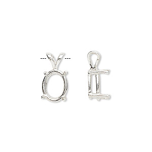 Pendant, Sure-Set&#153;, sterling silver, 10x8mm pre-notched 4-prong oval basket setting. Sold individually.