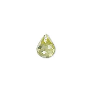 Bead, cubic zirconia, peridot green, 11x9mm top-drilled faceted teardrop, Mohs hardness 8-1/2. Sold per pkg of 2.