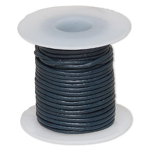 Cord, leather (dyed), dark blue, 1-1.2mm round. Sold per 5-yard spool.