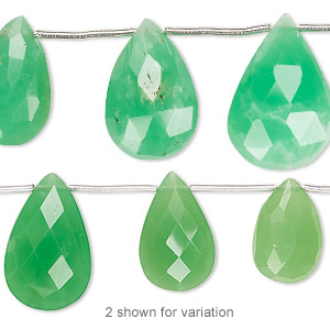 Bead, chrysoprase (natural), 12x8mm-18x13mm hand-cut top-drilled faceted puffed teardrop, B+ grade, Mohs hardness 6-1/2 to 7. Sold per 4-inch strand, approximately 7 beads.