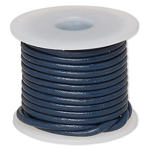 Cord, leather (dyed), dark blue, 2mm round. Sold per 5-yard spool.