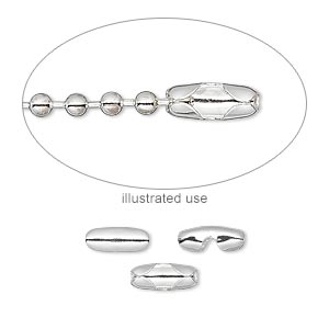 Ball chain connector, silver-plated brass, 9x3mm, fits 2.4mm ball chain. Sold per pkg of 100.