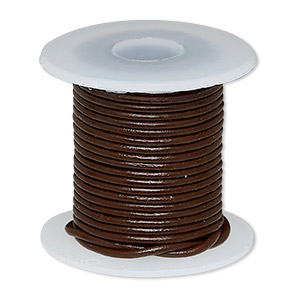 Cord, leather (dyed), brown, 1-1.2mm round. Sold per 5-yard spool.