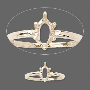 Ring, Sure-Set&#153;, 14Kt gold, 8x4mm 6-prong marquise basket setting, size 6. Sold individually.