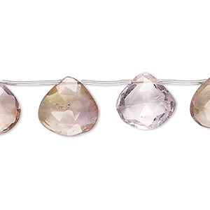 Bead, ametrine (natural / heated), 10mm-14x13mm graduated hand-cut top-drilled faceted puffed teardrop, B+ grade, Mohs hardness 7. Sold per 5-inch strand, approximately 9 beads.