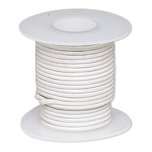 Cord, leather (dyed), white, 1-1.2mm round. Sold per 5-yard spool.